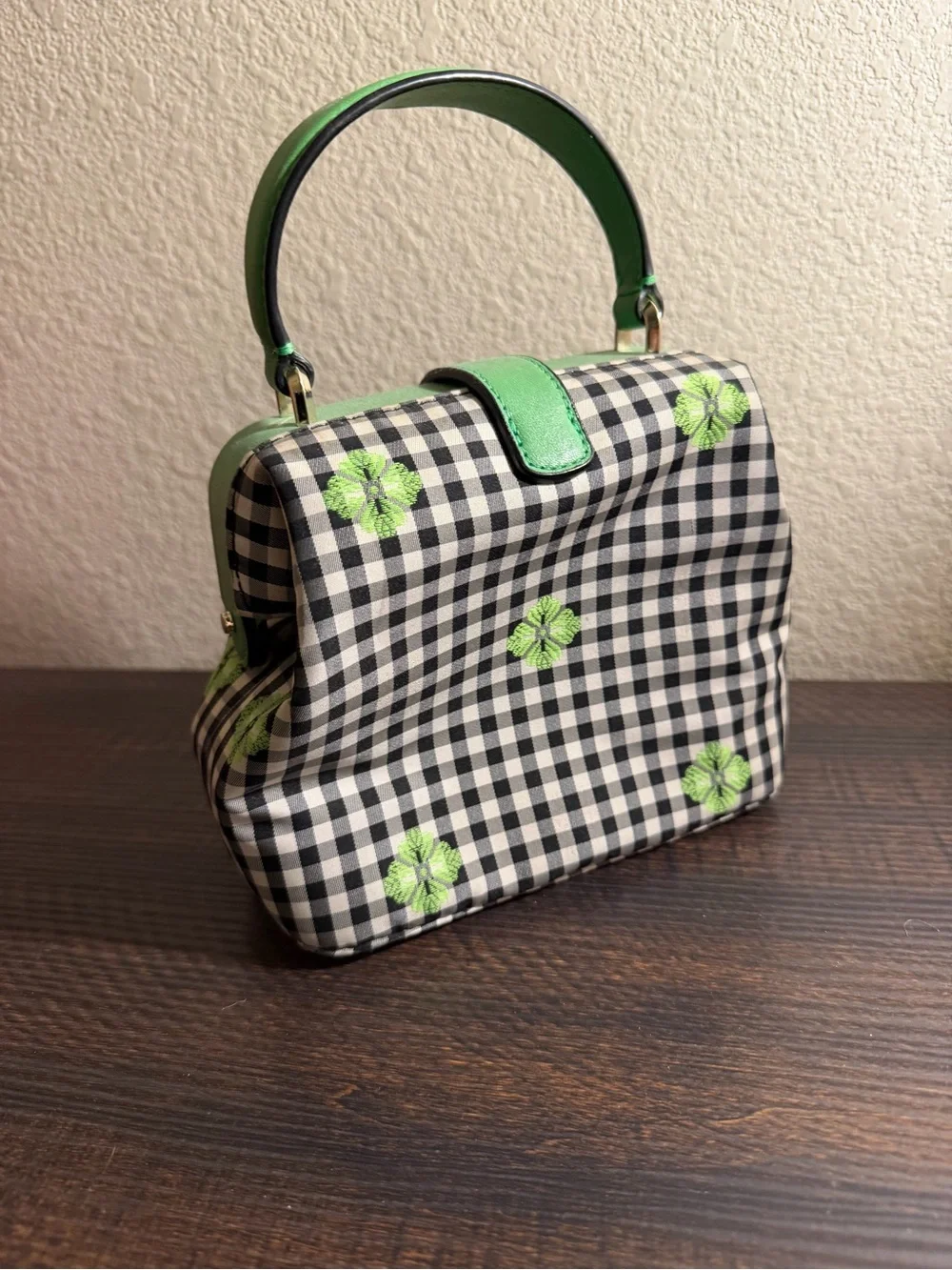 Kate Spade Green Accented Gingham Top-Handle Bag